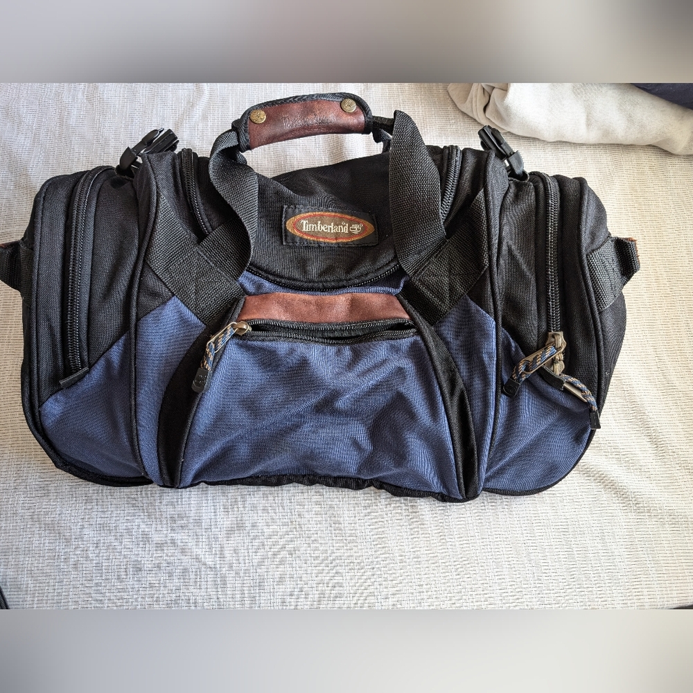Classic Timberland Duffle Bag w/Leather Accents and Side Mesh Pockets
